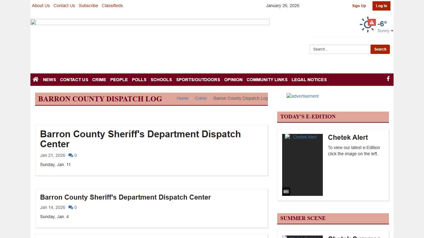 Barron County Dispatch Log chetekalert.com