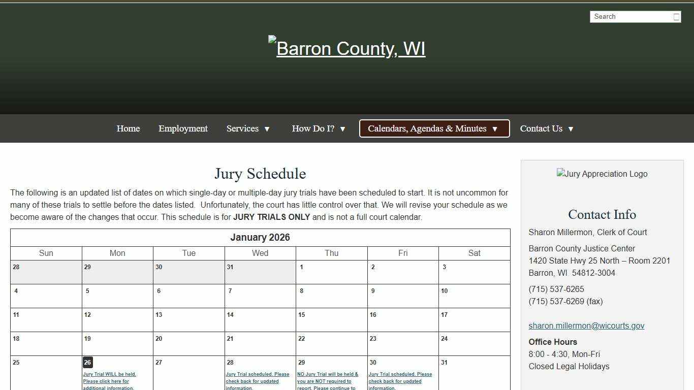 Jury Schedule - Barron County, WI